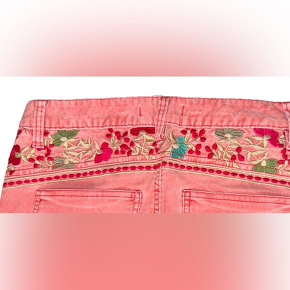 Free People Womens Orange Peach Corduroy Ankle Pants Floral Embroidered Size 27 - Picture 3 of 9